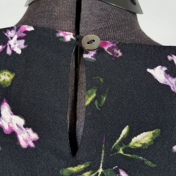 J. Jill Layered Asymmetric Floral Print Top Black Rayon Long Sleeve Size Large - Picture 6 of 9